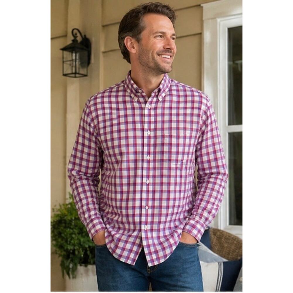 Daniel Cremieux Signature Mens Large Plaid Button Down Cotton Lyocell Linen